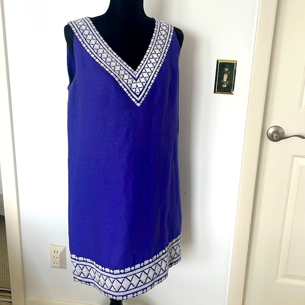 Kate Spade Laureen Embroidered Linen Shift Dress - Size 10